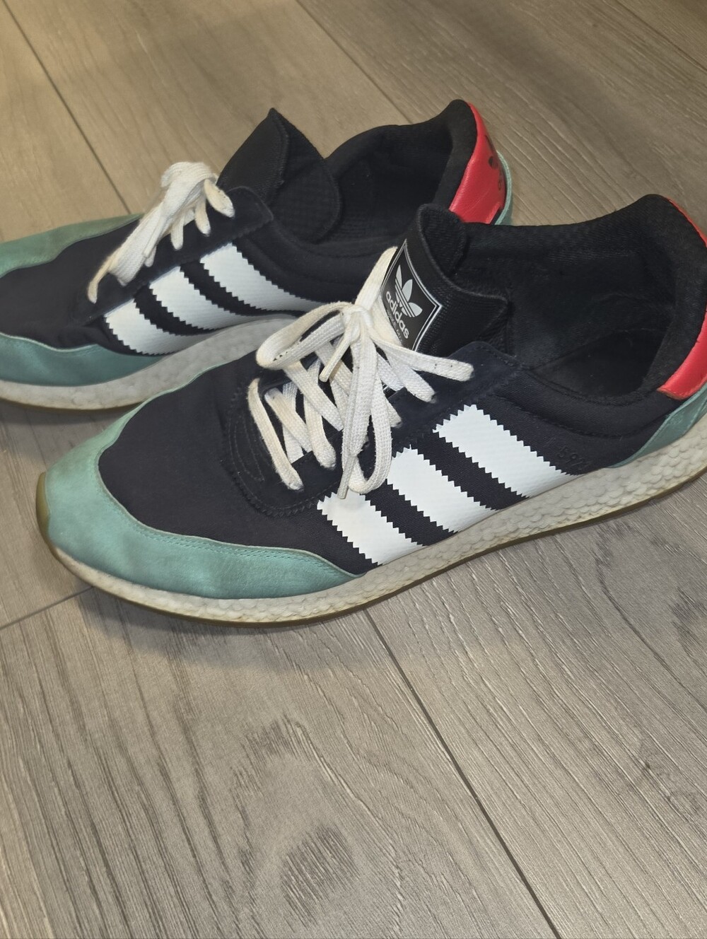 Adidas Men’s Black Sneakers with Teal and Red Accents